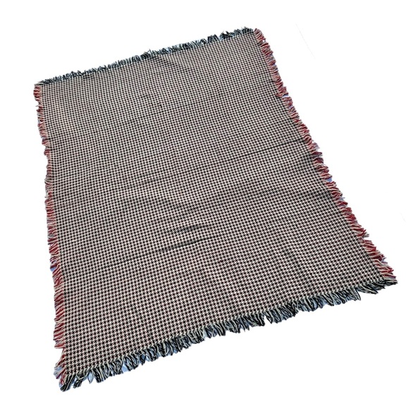 Hand-loomed/Woven WOOL Houndstooth Fringed Throw Lap Blanket - Picture 10 of 11